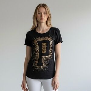 4/$24 PINK Victoria’s Secret Gold Glitter P‎ Short Sleeve Grey Tee Shirt